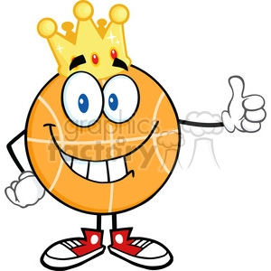 Royalty Free RF Clipart Illustration Smiling Basketball With Golden Crown Giving A Thumb Up