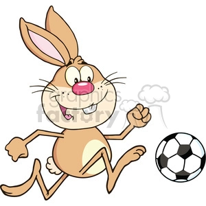 Royalty Free RF Clipart Illustration Cute Brown Rabbit Cartoon Character Playing With Soccer Ball
