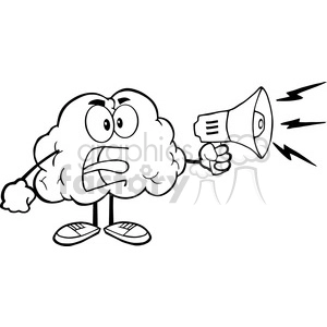 5996 Royalty Free Clip Art Angry Brain Cartoon Character Screaming Into Megaphone