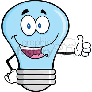 6128 Royalty Free Clip Art Blue Light Bulb Cartoon Mascot Character Giving A Thumb Up