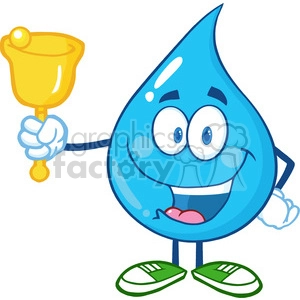 6234 Royalty Free Clip Art Water Drop Character Waving A Bell For Donation