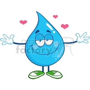 6233 Royalty Free Clip Art Smiling Water Drop Character With Open Arms For Hugging