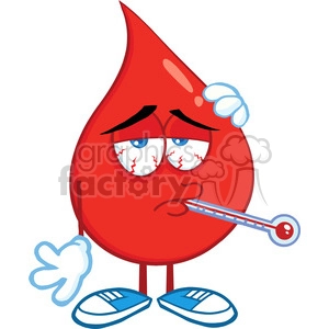 6191 Royalty Free Clip Art Sick Blood Drop Cartoon Character With Thermometer