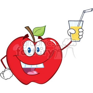 6528 Royalty Free Clip Art Smiling Apple Cartoon Character Holding A Glass With Drink