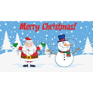 6678 Royalty Free Clip Art Merry Christmas Greeting With Santa Claus And Snowman
