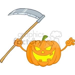 6638 Royalty Free Clip Art Scaring Halloween Pumpkin With A Scythe Cartoon Illustration