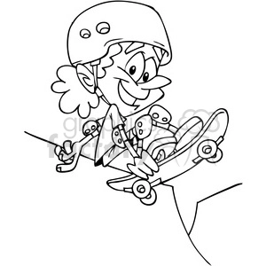 cartoon skateboarding kid in black and white
