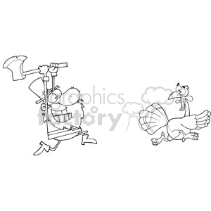 Black and White Angry Pilgrim Chasing With Axe A Turkey