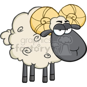 Royalty Free RF Clipart Illustration Angry Black Head Ram Sheep Cartoon Mascot Character