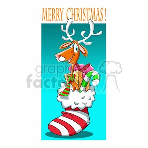 merry christmas stocking and reindeer cartoon