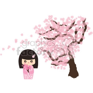 Geisha Cherry Blossom cartoon character illustration
