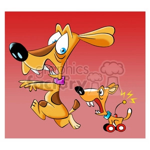 vector toy dog chasing a real dog cartoon chihuahua