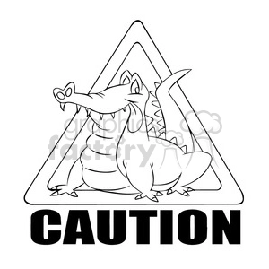caution alligator sign black and white