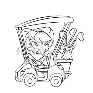 black and white image of man driving a golf cart nino en carro de golf negro