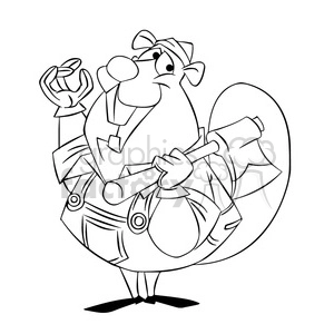beaver holding an axe black and white