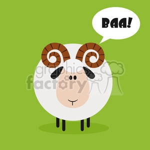 8248 Royalty Free RF Clipart Illustration Cute Ram Sheep Modern Flat Design Vector Illustration With Speech Bubble And Text