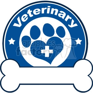 Illustration Veterinary Blue Circle Label Design With Love Paw Print,Cross And Bone Under Text