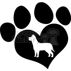 Royalty Free RF Clipart Illustration Black Love Paw Print With Dog Silhouette