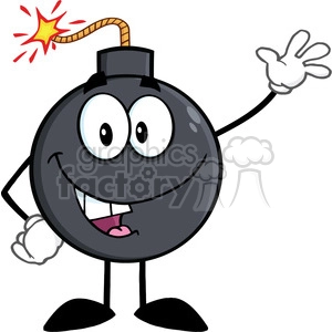 Royalty Free RF Clipart Illustration Funny Bomb Cartoon Character Waving