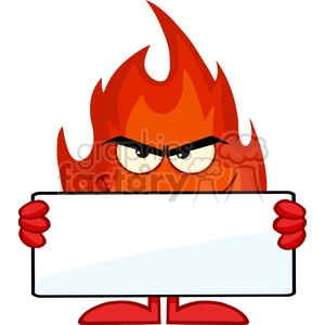 Royalty Free RF Clipart Illustration Smiling Fire Cartoon Mascot Character Holding A Blank Banner