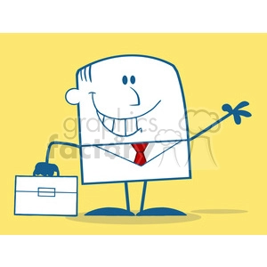 Royalty Free RF Clipart Illustration Smiling Businessman Waving Monochrome Cartoon Character On Yellow Background