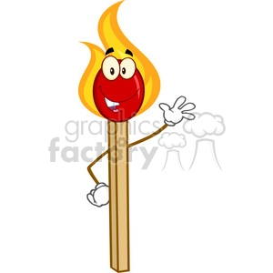 Royalty Free RF Clipart Illustration Burning Match Stick Cartoon Mascot Character Waving