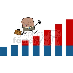 Royalty Free RF Clipart Illustration African American Businessman Giving A Thumb Up And Running Over Growing Bar Chart Cartoon Character