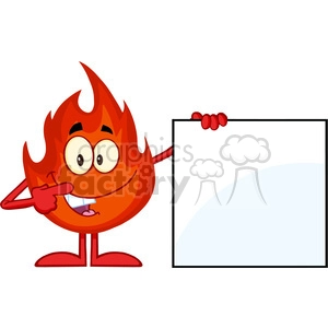 Royalty Free RF Clipart Illustration Cute Fire Cartoon Mascot Character Showing A Banner Sign