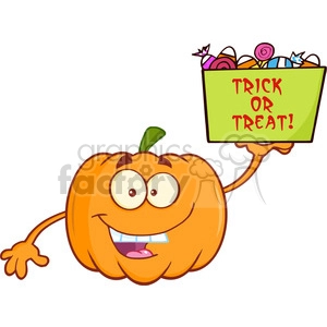 Royalty Free RF Clipart Illustration Funny Halloween Jackolantern Pumpkin Cartoon Mascot Character With Open Arms For Hugging And Speech Bubble With Heart