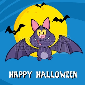 8947 Royalty Free RF Clipart Illustration Happy Vampire Bat Cartoon Character Flying Vector Illustration Greeting Card