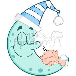 6982 Royalty Free RF Clipart Illustration Cute Baby Boy Sleeps On Blue Moon Cartoon Characters