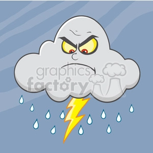 7029 Royalty Free RF Clipart Illustration Angry Cloud With Lightning And Rain
