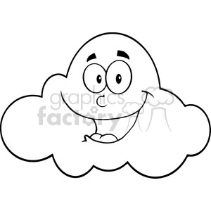 Royalty Free RF Clipart Illustration Black And White Smiling Cloud Cartoon Mascot Character