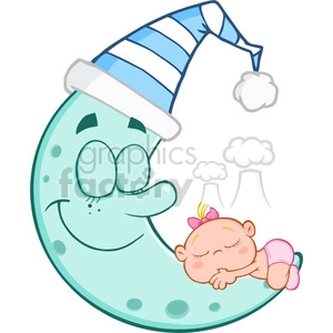 6998 Royalty Free RF Clipart Illustration Cute Baby Girl Sleeps On Blue Moon Cartoon Characters