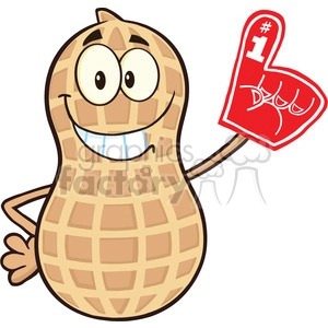 8746 Royalty Free RF Clipart Illustration Smiling Peanut Cartoon Mascot Character Wearing A Foam Finger Vector Illustration Isolated On White