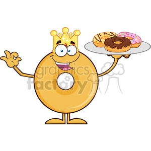 8663 Royalty Free RF Clipart Illustration King Donut Cartoon Character Serving Donuts Vector Illustration Isolated On White