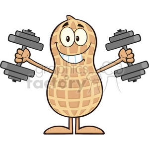 8629 Royalty Free RF Clipart Illustration Smiling Peanut Cartoon Character Training With Dumbbells Vector Illustration Isolated On White