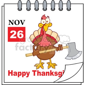 8972 Royalty Free RF Clipart Illustration Cartoon Calendar Page Turkey With Axe Vector Illustration