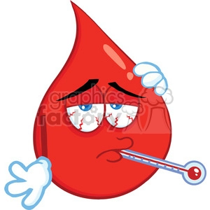 Royalty Free RF Clipart Illustration Sick Blood Drop Cartoon Mascot Character With Thermometer