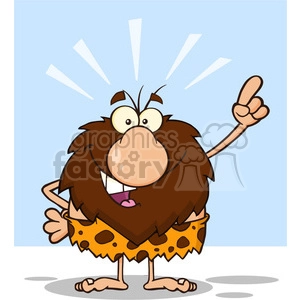 smiling male caveman cartoon mascot character with good idea vector illustration