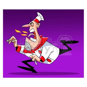 cartoon chef with mouth on fire hot food