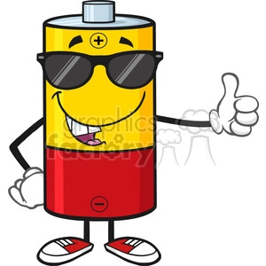 royalty free rf clipart illustration funny battery cartoon mascot character with sunglases giving a thumb up vector illustration isolated on white