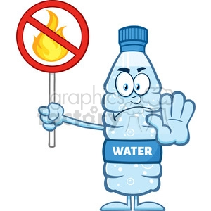royalty free rf clipart illustration angry water plastic bottle cartoon mascot character holding a no fire sign vector illustration isolated on white