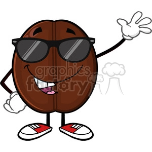 illustration funny coffee bean cartoon mascot character with sunglases waving vector illustration isolated on white