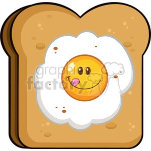 illustration toast bread slice with smiling egg cartoon character vector illustration isolated on white background