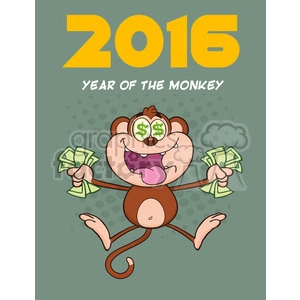 9077 royalty free rf clipart illustration greedy monkey cartoon character jumping with cash money and dollar eyes vector illustration new year greeting card