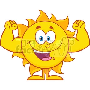 10120 happy sun cartoon mascot character showing muscle arms vector illustration isolated on white background