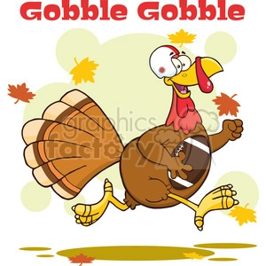football turkey bird cartoon character running in thanksgiving super bowl vector illustration with background and text