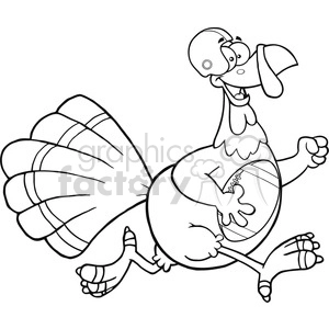 black and white football turkey bird cartoon character running in thanksgiving super bowl vector illustration isolated on white