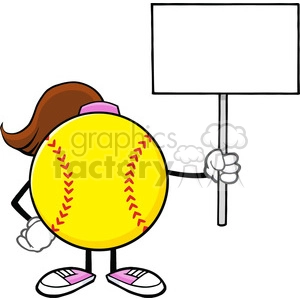 softball girl faceless cartoon mascot character holding a blank sign vector illustration isolated on white background